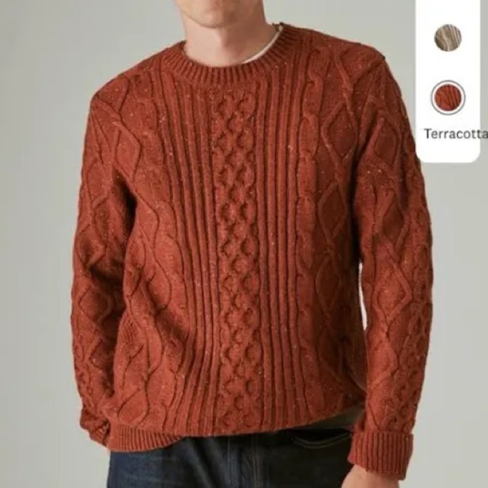 Lucky Brand Men’s Mixed Stitch Tweed Crew Neck Sweater